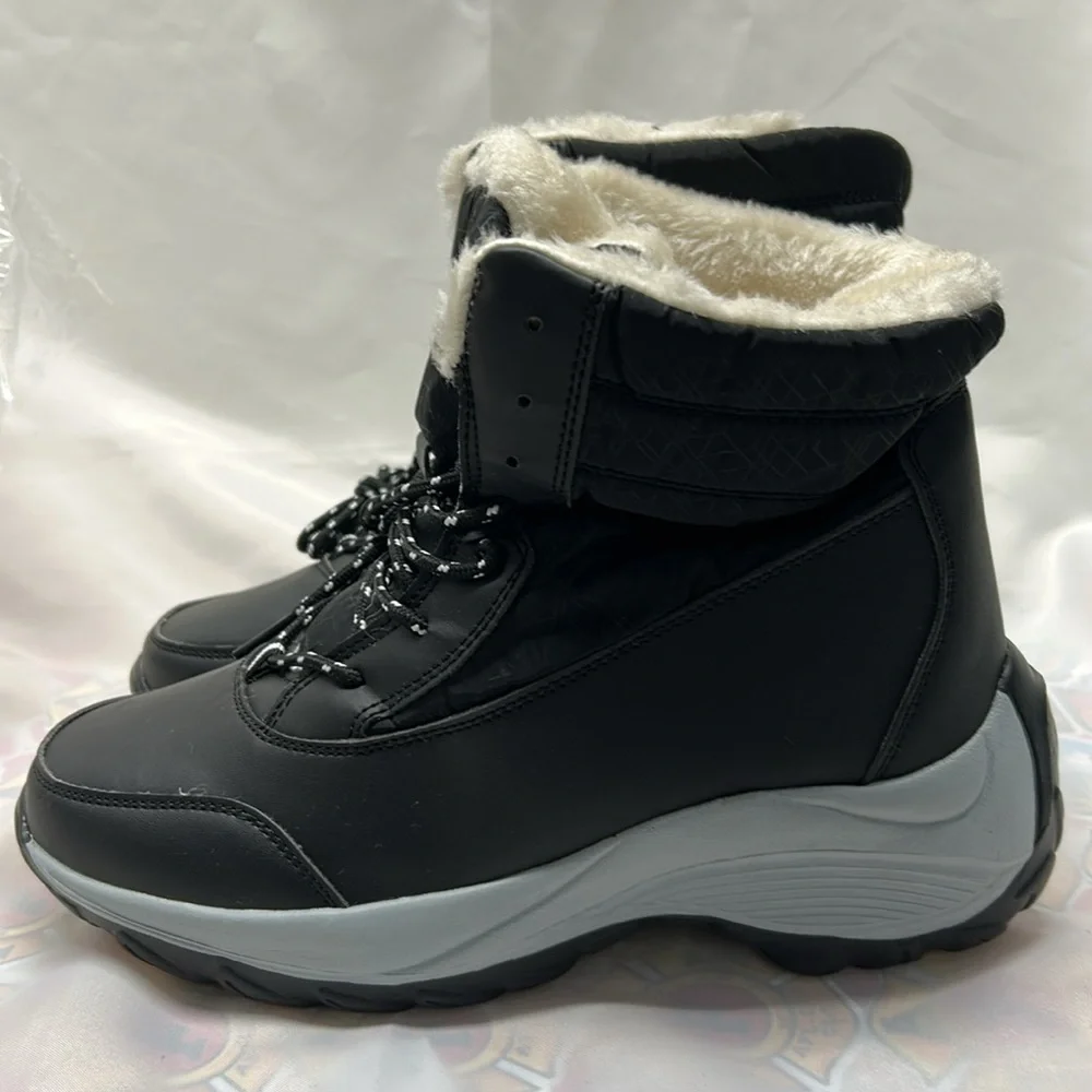 Fax Fur Lined Waterproof Lace Up Boots. Size 8. Black. NWT - Picture 3 of 10